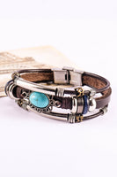 Brown Turquoise Faux Leather Multi-layered Bracelet