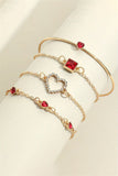 Gold 4pcs Valentine Diamond Heart Bracelet Set