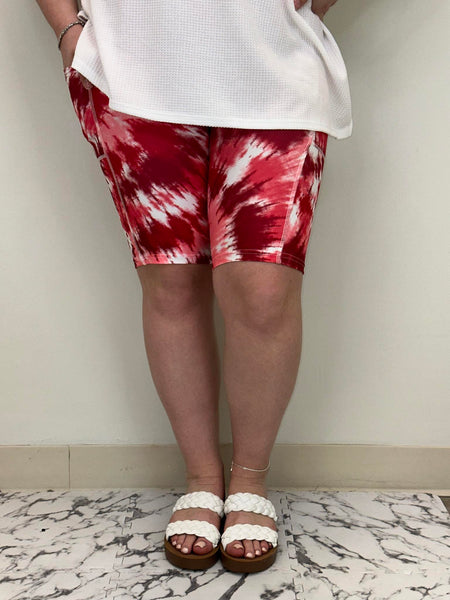Red Tie Dye Bermuda Shorts w/ Pockets