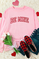 Pink BE MINE Puff Graphic Pullover Sweatshirt