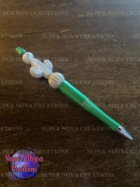 #21 Green Catcus Beaded Pen