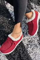 Fiery Red Corduroy Drawstring Plush Slip on Shoes