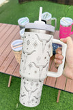 White Western Horn Stainless Steel Thermos Cup 40oz