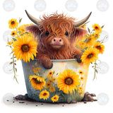 Baby Highland Cow with Sunflowers - Diamond Painting Bling Art
