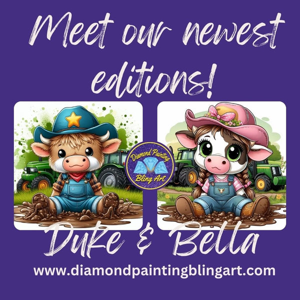 Duke & Bella Mud Puddle Baby Highland Cows - Diamond Painting Bling Art