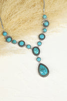 Green Crackle Turquoise Water Drop Accent Necklace