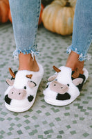 White Cartoon Animal Cow Plush Slippers