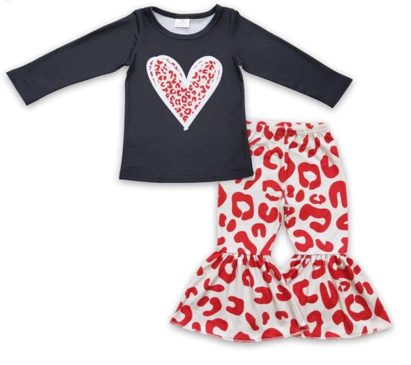 Pre Order - Black Red Heart Bell Bottom Outfit