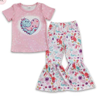 Pre Order - Pink Dinosaur Heart Bell Bottom Outfit