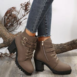 PU Leather Round Toe Block Heel Boots