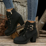 PU Leather Round Toe Block Heel Boots