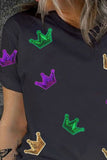 Plus Size Sequin Crown Print Round Neck T-Shirt