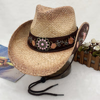 Embroidered Tied Raffia Hat