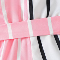 Striped Two-Tone Short Sleeve Tie Waist Romper