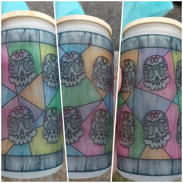 Sugar Skull Stained Glass Cans