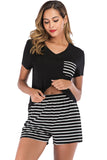 Striped Short Sleeve Top and Shorts Lounge Set