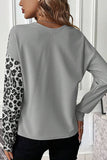 Leopard Color Block Round Neck T-Shirt