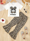 BESTIE Round Neck T-Shirt and Leopard Pants Set