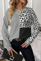 Leopard Color Block Round Neck T-Shirt