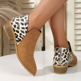 PU Leather Leopard Low Heel Boots