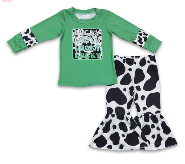 Pre Order - Green Lucky Cow Girls Outfit