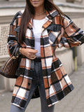 Pocketed Plaid Button Up Dropped Shoulder Shacket