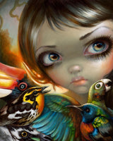 Jasmin Beckett Griffith artwork Big Eye girl with colorful birds diamond art kit
