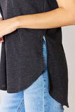 Zenana Waffle Knit Short Sleeve Slit T-Shirt