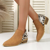 PU Leather Leopard Low Heel Boots